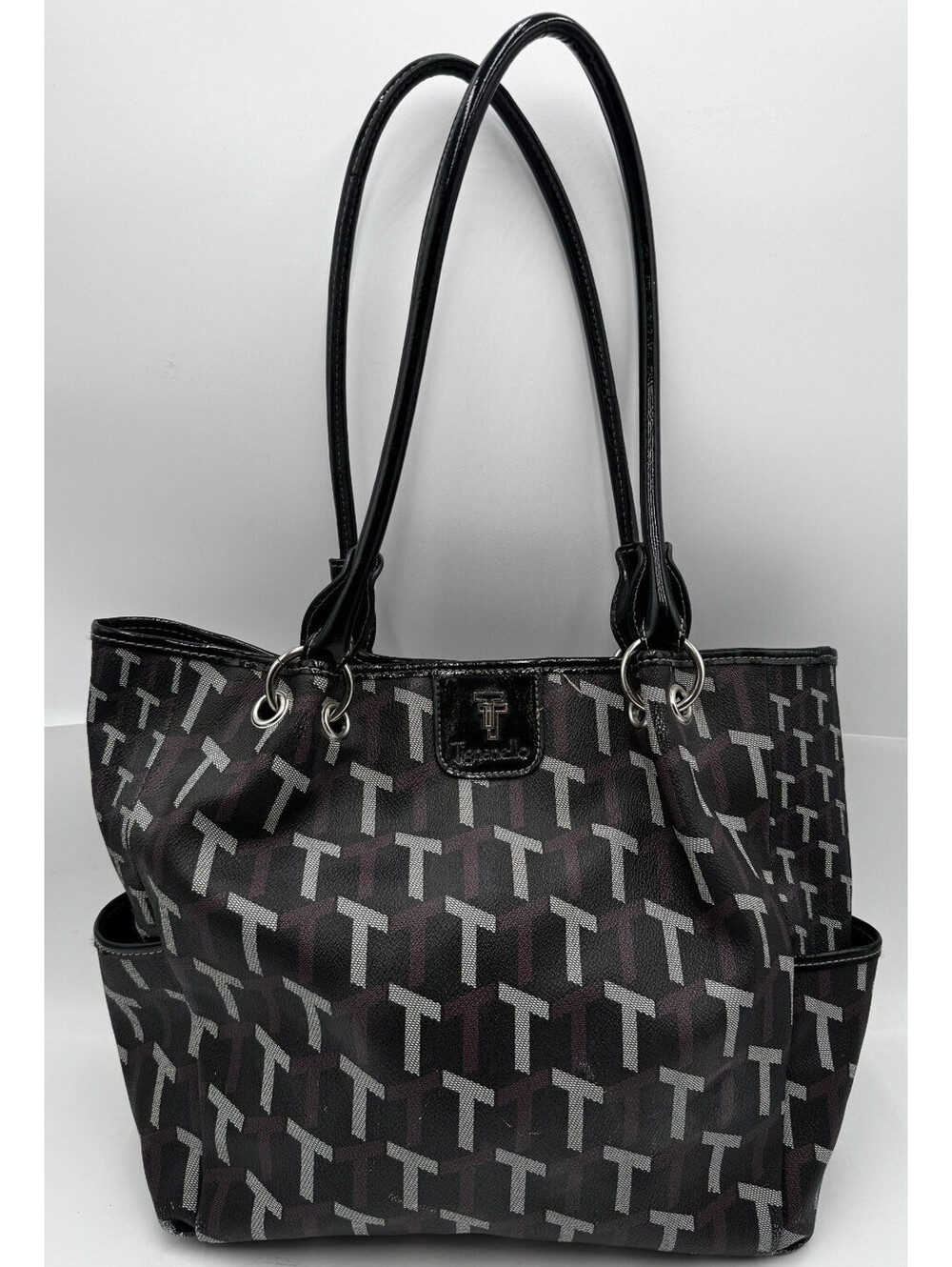 Tignanello Women's Handbag Black All-Over Logo Print Inner Pockets Shoulder Bag